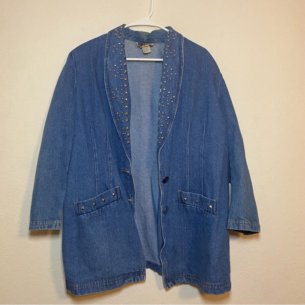 Vintage Studded Jean Blazer / Denim Jean Jacket
